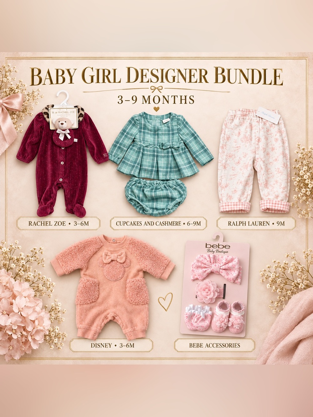 NWT Baby Girl Designer Bundle Rachel Zoe Ralph Lauren Disney 3–9M